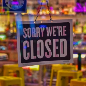 Sorry we’re closed. Small business closed during coronavirus pandemic COVID-19 business continuity